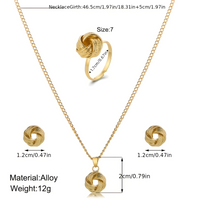 4PCS Gold Twist Knot Jewellery Set Women – Zinc Alloy Necklace, Stud Earring 673