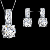 Silver Tone Cubic Zirconia Bridal Jewellery Set Rhodium-Plated Alloy Round 1466