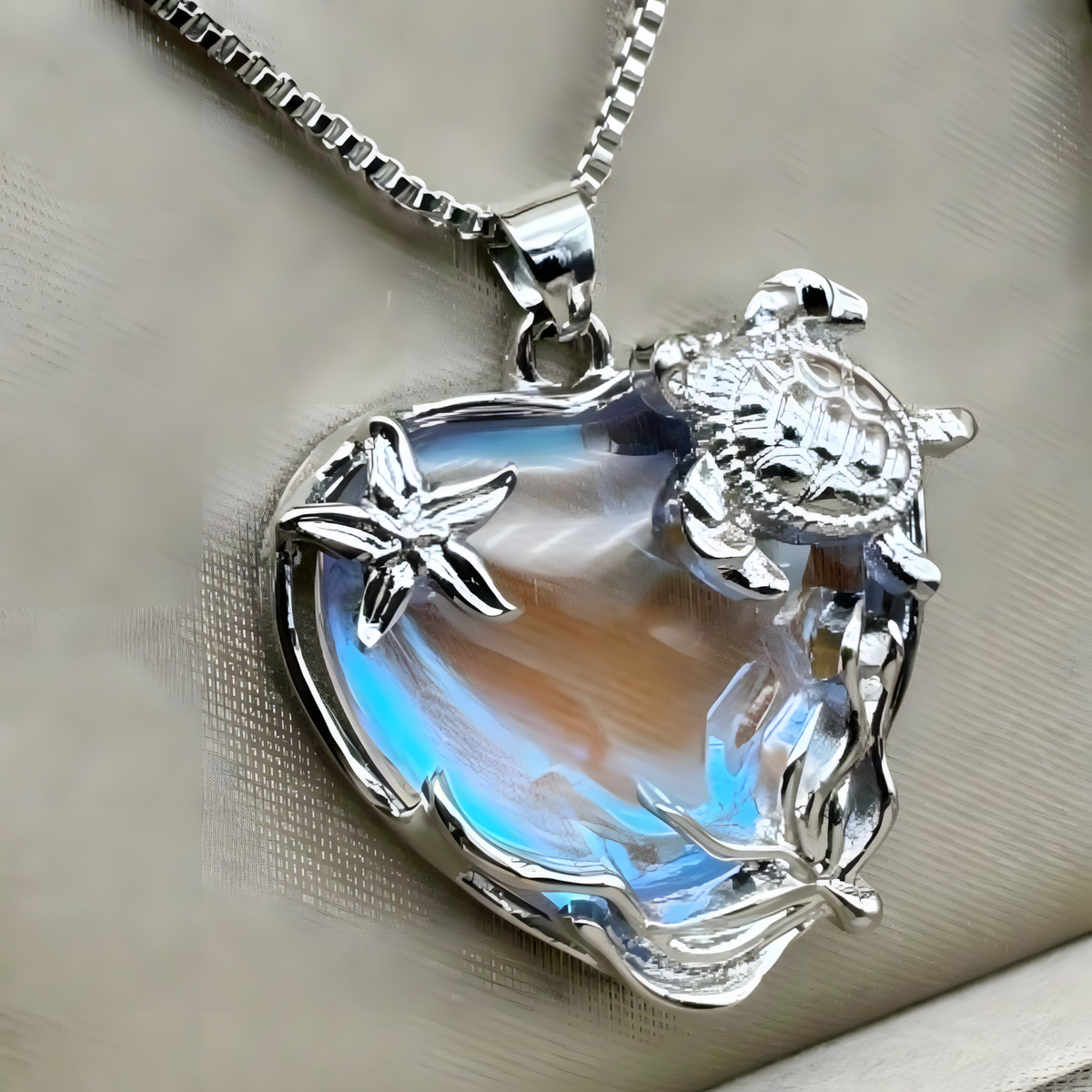 Sterling Silver Plated Sea Turtle Starfish Heart Pendant Necklace UK Ship B28