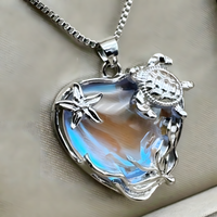 Sterling Silver Plated Sea Turtle Starfish Heart Pendant Necklace UK Ship B28
