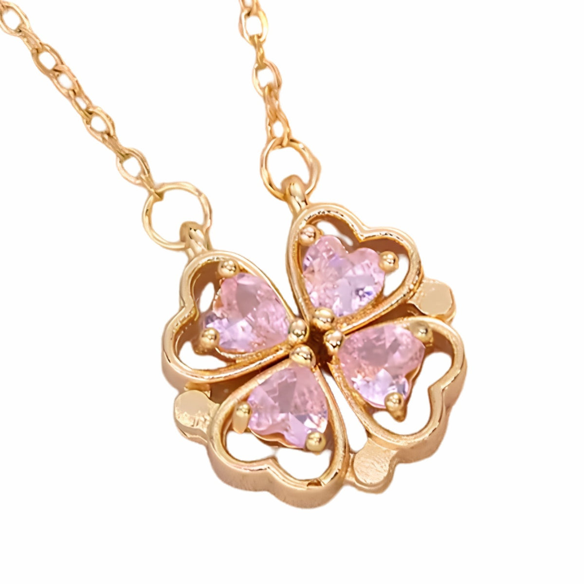 Elegant Pink Four Leaf Clover Heart Necklace For Women Luxury Openable  1684