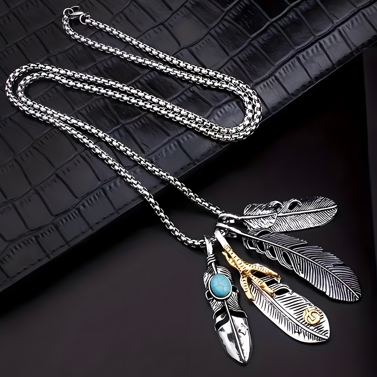 Retro Style Titanium Steel Feathers Pendant Necklace Trendy Korean Hip Hop 607