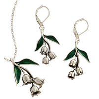 Lily Of The Valley Jewellery Set Women, Green Leaf Flower Pendant Necklace 1710