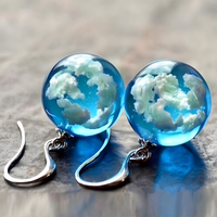 Unified Jewellery Whimsical Blue Sky White Clouds Glass Ball Dangle Earrings B7