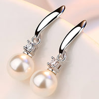 925 Silver-Plated Pearl Drop Earrings for Women – Elegant Round Pearl Zircon 906