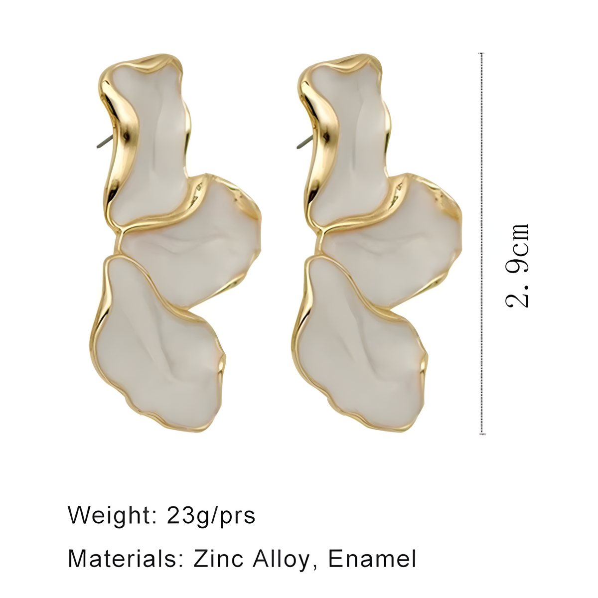 Irregular Flower Statement Drop Earring for Women 2.9cm Gold Cream Abstract 1395