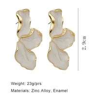 Irregular Flower Statement Drop Earring for Women 2.9cm Gold Cream Abstract 1395