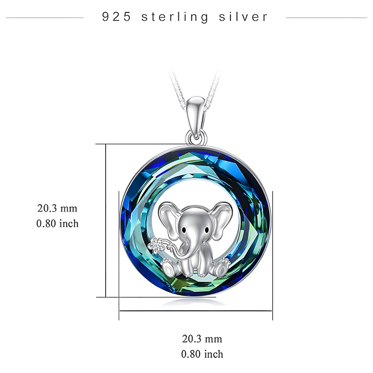 Unified Jewellery Cute Elephant Necklace Blue Crystal Circle Silver Tone B63