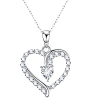 Luxury Paved Heart Necklace - Dazzling Cubic Zirconia Silver Tone for Women B72