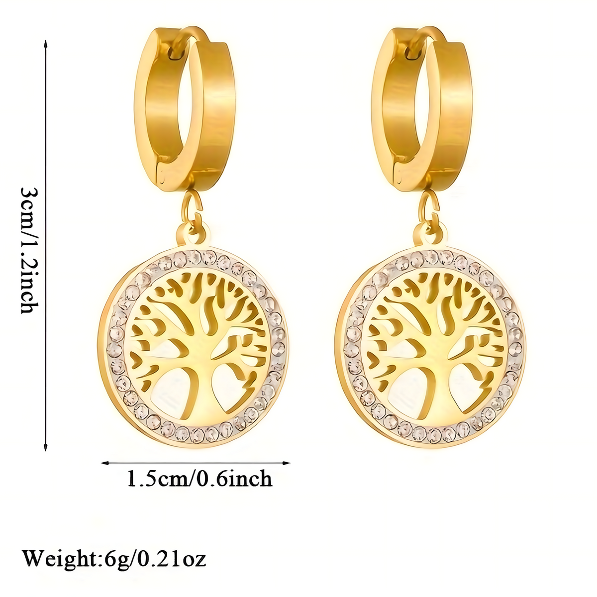 Tree of Life Drop Earrings – 18K Golden Plated Stainless-Steel Hoops 739