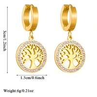 Tree of Life Drop Earrings – 18K Golden Plated Stainless-Steel Hoops 739
