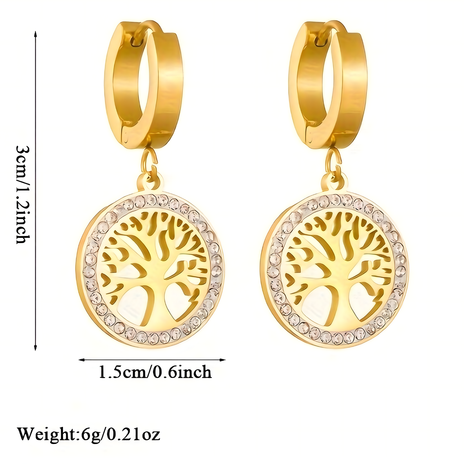 Tree of Life Drop Earrings – 18K Golden Plated Stainless-Steel Hoops 739