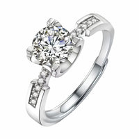 Women's Adjustable Round Brilliant Zircon Engagement Ring, Silver Tone 1654