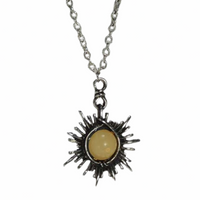 Sunburst Pendant Necklace – Round Yellow Cabochon Centre, Dark Oxidised 1316