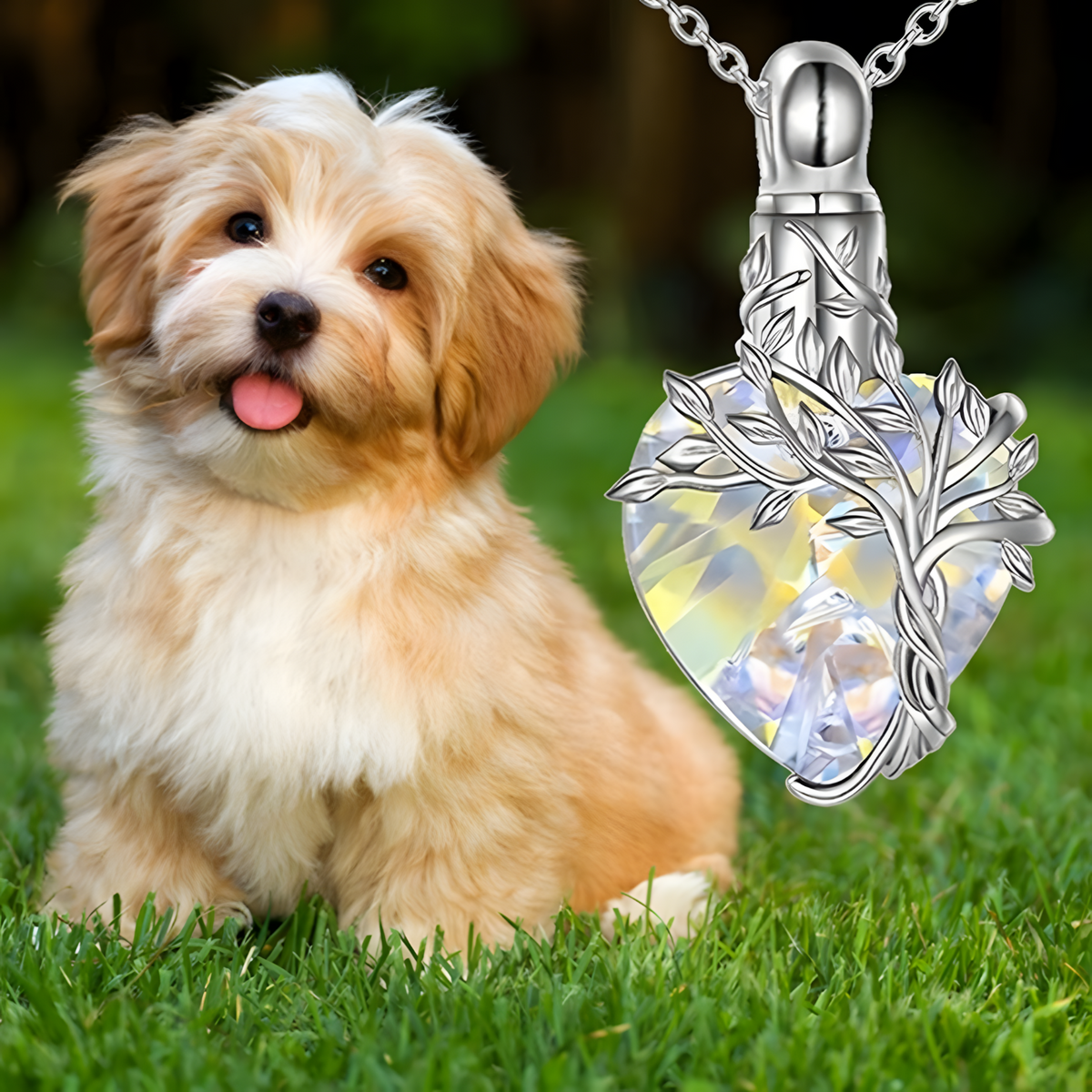 Womens Tree of Life Cremation Necklace Ashes Iridescent Heart-Shaped Crystal B95