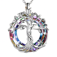 Silver Celtic Tree of Life Necklace with Dazzling Crystal Family & Harmony B78
