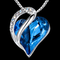 Blue Crystal Heart Pendant Necklace - Silver Plated Fashion Jewellery B317