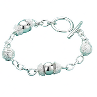925 Silver Colour Toggle Bracelet for Women 20cm Round Bead Link Chain 1780