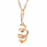 Rose Gold Spiral Pendant Necklace 34mm Twisted Wave Design Zircon Stone 1496