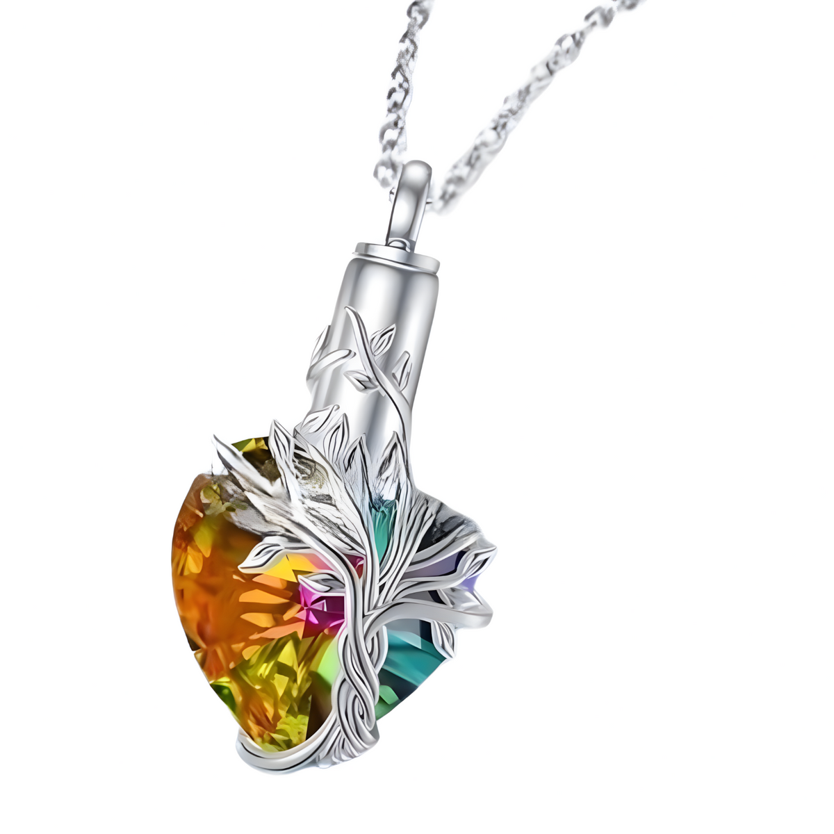 Heart Tree of Life Urn Necklace 925 Sterling Silver Ashes Memorial Unisex  B93