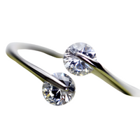 Open Cuff Ring For Women Silver Tone Bypass Design Clear Round Crystal 1765