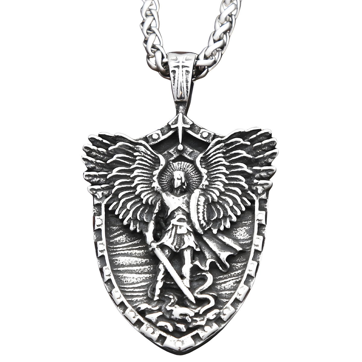 St Michael Angel Wings Shield Pendant Necklace for Men Viking Archangel 1388