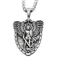 St Michael Angel Wings Shield Pendant Necklace for Men Viking Archangel 1388