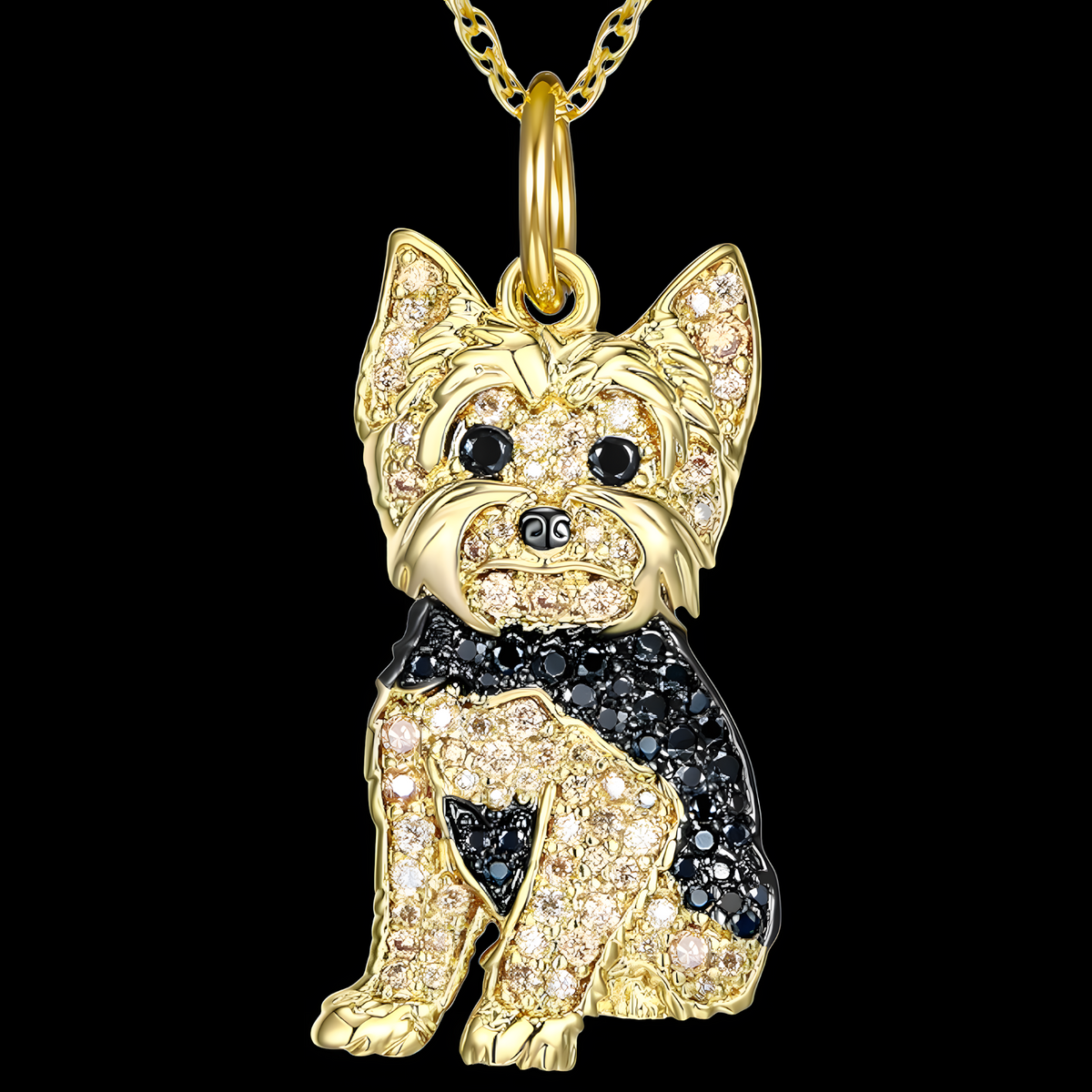 Royal Yorkie Dog Necklace Rhinestone Pendant Animal Charm Zinc Alloy Gold  B227