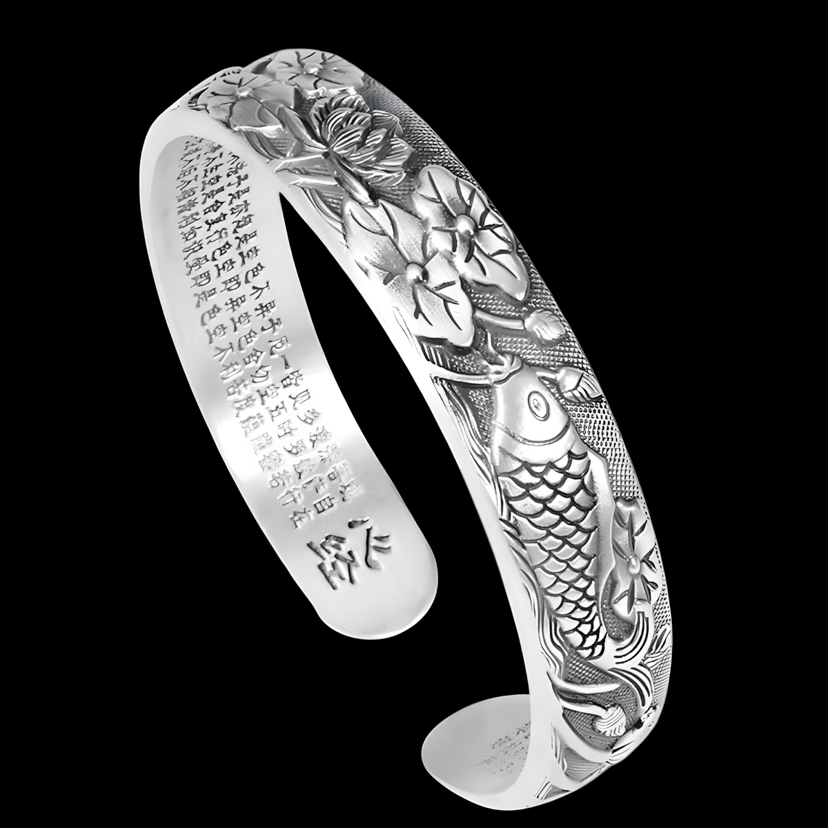 Vintage Lotus & Koi Fish Bracelet – Silver-Plated Zinc Alloy Cuff Bangle 1226