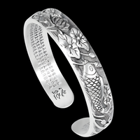 Vintage Lotus & Koi Fish Bracelet – Silver-Plated Zinc Alloy Cuff Bangle 1226