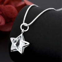 Star Crystal Pendant Necklace, 45cm Link Chain, Silver Colour Y2K Party 1794