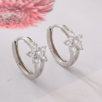 925 Silver-Plated Flower Design Hoop Earring Cubic Zirconia Sparkling Floral 968