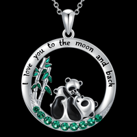 Panda Mother Baby Heart Pendant Necklace “I Love You to the Moon and Back” 1247