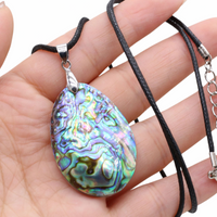 Abalone Shell Pendant Necklace Oval Iridescent Ocean Stone Necklace Black B102