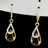 Gold Water Drop Dangle Earring Women–Zinc Alloy Teardrop Design Black Stone 1147