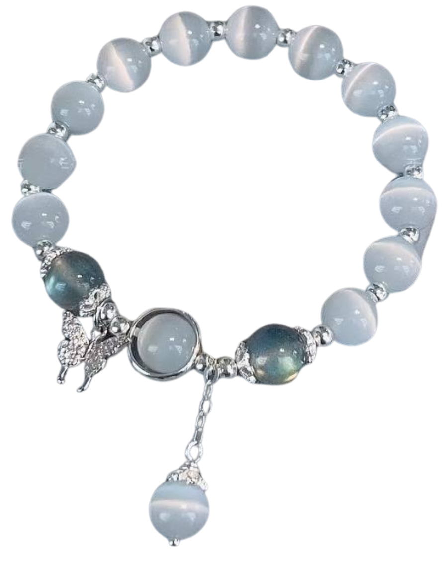 Elegant Gray Moonstone Butterfly Charm Bracelet: Handmade with Love 139