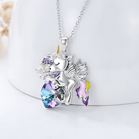 Unicorn Heart Pendant Necklace for Women – Colourful Crystal Glass Heart 1168