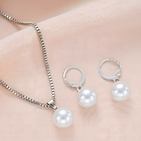 Women’s Classic Silver-Tone Pearl Necklace Earring Set Fashion Jewelry 707
