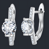 Sterling Silver-Plated Hoop Earrings – Elegant Cubic Zirconia Stone Design 905