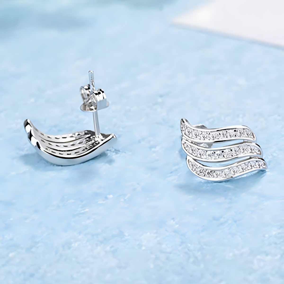 925 Sterling Silver Wave Design Earrings for Women – Sparkling Crystal Studs 311