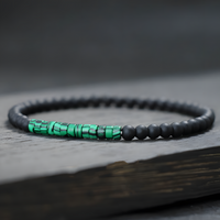 Malachite Stone and Matte Onyx Minimalist Bracelet, 4mm Beaded Strand B126
