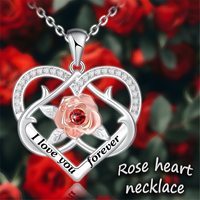 Rose Heart ‘I Love You Forever’ Necklace for Women –Zinc Alloy Double Heart 1157