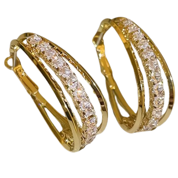 3-layer Shiny Rhinestone Decor Hoop Earring Retro Elegant Style Zinc Alloy 39 UK