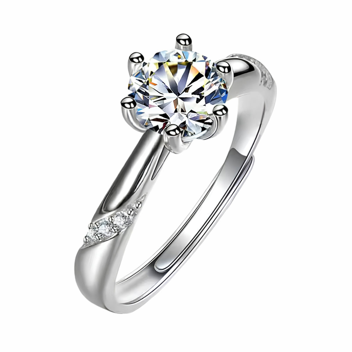 Adjustable Round Brilliant Zircon Engagement Ring, Elegant Twist Shoulder 1617