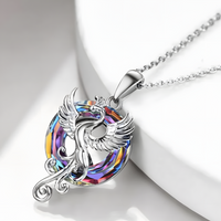 Stainless Steel Phoenix Pendant Necklace Women, Multicolor Crystal Circle 1256