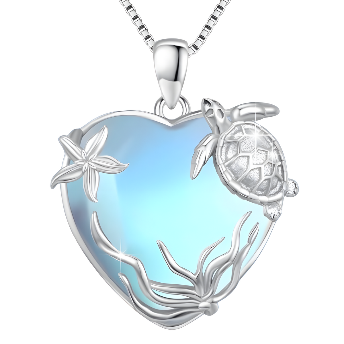 Sterling Silver Plated Sea Turtle Starfish Heart Pendant Necklace UK Ship B28