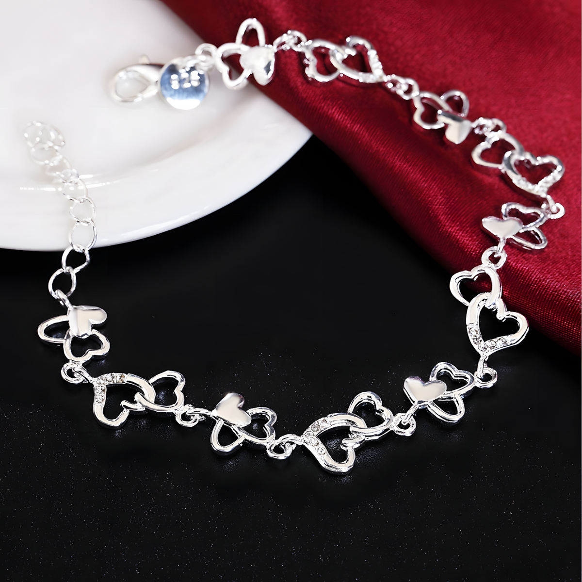 Heart Butterfly Charm Chain Bracelet For Women Silver Colour Adjustable 1761