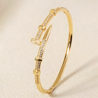 Luxury Nail Bangle Bracelet For Women Gold Plated CZ Crystal Designer Style B80