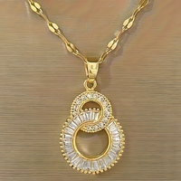 Gold-Tone Crystal Pendant Necklace Women – Round Double Circle Design, Stain 802