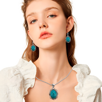 3-Piece Vintage Turquoise Jewellery Set Women – Classic Zinc Alloy Necklace 722